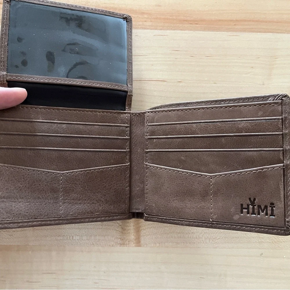 Himi Coffee Brown Leather RFID Bifold Wallet